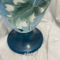 Antique bristol glass opaline milk large footed vase Art Nouveau handpainted