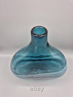 Aqua Blue Swirl Large Art Glass Vase