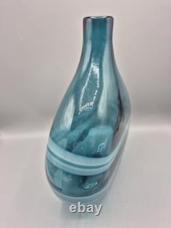 Aqua Blue Swirl Large Art Glass Vase