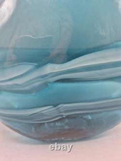 Aqua Blue Swirl Large Art Glass Vase