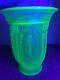 Art Deco 1920-30`s Aqua Blue Uranium Glass Vase. Dainades & Stork Pattern