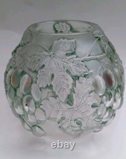 Art Deco Barolac Glass Vase Josef Inwald Grape & Vine Green Patina Circa 1930s