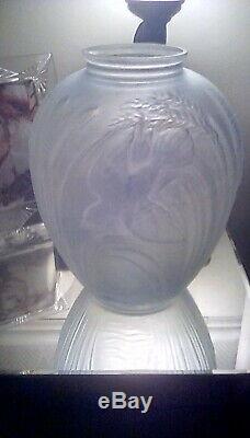 Art Deco Blue Glass Vase by Jobling Bird and Corn Frosted Glass Lalique Designed