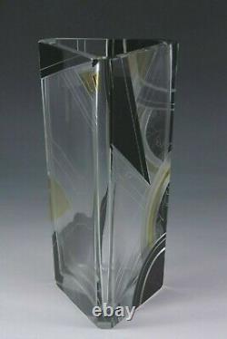 Art Deco Czech Bohemian glass vase enamelled & cut decoration Karel Palda