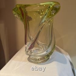 Art Deco Heavy art glass Vase Val St Lambert Twisted Glass Green SIGNED