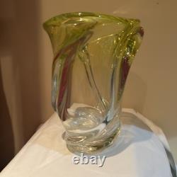 Art Deco Heavy art glass Vase Val St Lambert Twisted Glass Green SIGNED