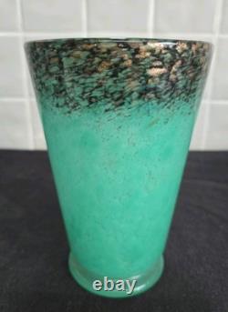 Art Deco Monart Glass Vase Green With Black & Gold Perfect Condition