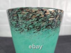 Art Deco Monart Glass Vase Green With Black & Gold Perfect Condition