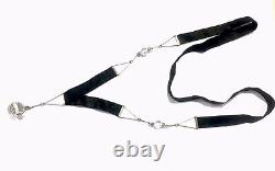 Art Deco Necklace Watered Silk Ribbon Silver Tone Faceted Glass Bead 34 +2.5