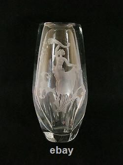 Art Deco Orrefors Nude Engraved Glass Vase Sweden