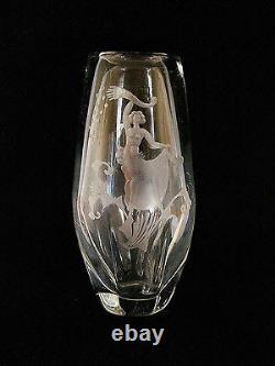 Art Deco Orrefors Nude Engraved Glass Vase Sweden