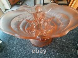Art Deco Pink frosted glass Schmetterling vase and frog