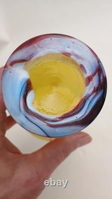 Art Deco Rindskopf Pulled Feather Yellow Glass Vase c. 1930 Bohemian Art Glass
