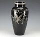 Art-deco Rockwell Silver Overlay Black Amethyst Glass Vase Parrot On Branch