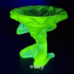 Art Deco Vaseline Uranium Glass 1930' H. Hoffmann Jewelry Small Bowl Art Glass