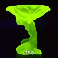 Art Deco Vaseline Uranium Glass 1930' H. Hoffmann Jewelry Small Bowl Art Glass