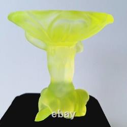 Art Deco Vaseline Uranium Glass 1930' H. Hoffmann Jewelry Small Bowl Art Glass