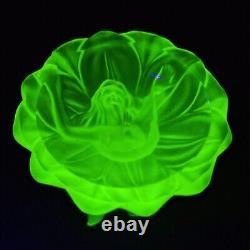 Art Deco Vaseline Uranium Glass 1930' H. Hoffmann Jewelry Small Bowl Art Glass