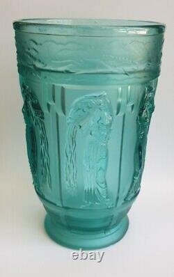 Art Deco Veryls Aqua Uranium Glass Vase. Dainades And Stork Pattern. C. 1920s