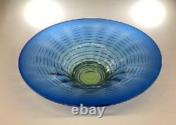 Art Deco Whitefriars Threaded Glass Bowl No. 8266 Dia 13 Blue & Yellow