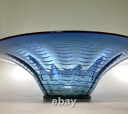 Art Deco Whitefriars Threaded Glass Bowl No. 8266 Dia 13 Blue & Yellow