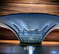 Art Deco Whitefriars Threaded Glass Bowl No. 8266 Dia 13 Blue & Yellow