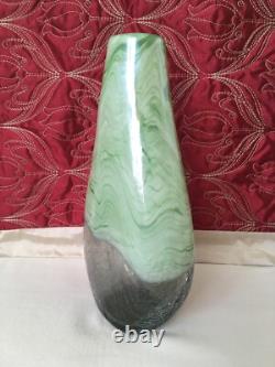 Art Glass Cased Green Marble Effect & Crackle Glass Vase 11.75 Inch