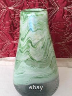 Art Glass Cased Green Marble Effect & Crackle Glass Vase 11.75 Inch