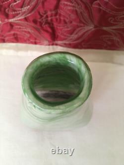 Art Glass Cased Green Marble Effect & Crackle Glass Vase 11.75 Inch
