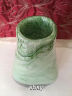 Art Glass Cased Green Marble Effect & Crackle Glass Vase 11.75 Inch