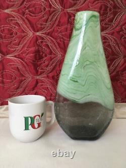Art Glass Cased Green Marble Effect & Crackle Glass Vase 11.75 Inch