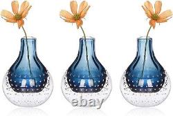 Art Glass Decor Blue Flower Bud Vase Coffee Table Tabletops 5.3 inch 3Pack