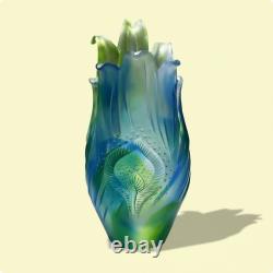 Art Glass Lavender Vase Leaf Relief Sculpture Elegant Vase for Luxury Home