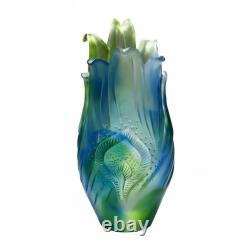 Art Glass Lavender Vase Leaf Relief Sculpture Elegant Vase for Luxury Home