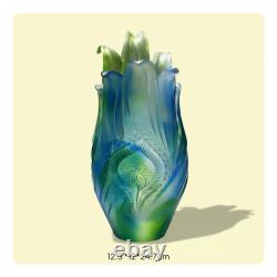 Art Glass Lavender Vase Leaf Relief Sculpture Elegant Vase for Luxury Home