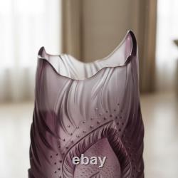 Art Glass Lavender Vase Leaf Relief Sculpture Elegant Vase for Luxury Home