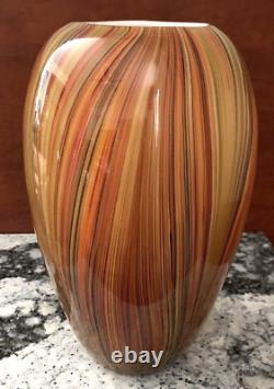 Art Glass Mid Century Modern Italian Pulled Feather Glass Vase Italy 8½ x 6