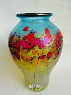 Art Glass Monet Inspired Vase Robert Held California Poppies Signed 9 Aurene