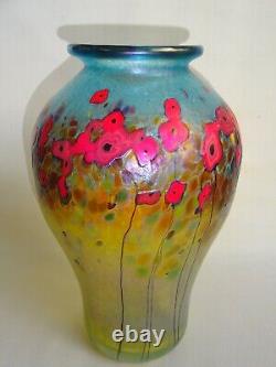 Art Glass Monet Inspired Vase Robert Held California Poppies Signed 9 Aurene