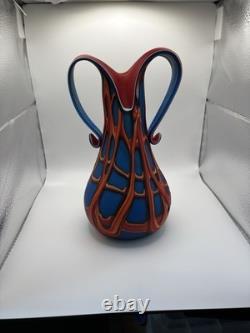 Art Glass Russian Artist E ZAREH Baijan Art Glass VASE VESSEL Red And Blue