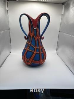 Art Glass Russian Artist E ZAREH Baijan Art Glass VASE VESSEL Red And Blue