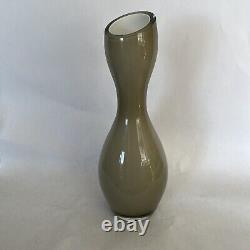 Art Glass Smoke Gray Cased Vase Slanted Rim Double Bulb 14 Tall Top199