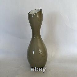 Art Glass Smoke Gray Cased Vase Slanted Rim Double Bulb 14 Tall Top199