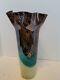 Art Glass Studio Handblown Ruffled Vase Multicolored Beautiful 12.5