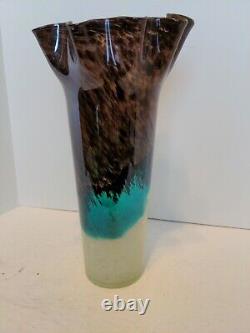 Art Glass Studio Handblown Ruffled Vase Multicolored Beautiful 12.5