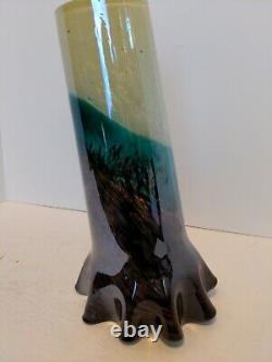 Art Glass Studio Handblown Ruffled Vase Multicolored Beautiful 12.5