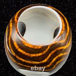 Art Glass Tiger Striped Glass Vase with Clear Round Windows 7.25T 5W