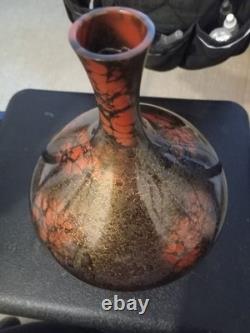 Art Glass Vase Abstract Art Pattern Black Orange Gold Glossy Decorative