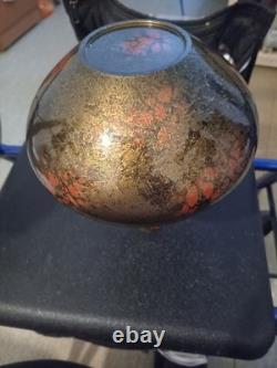 Art Glass Vase Abstract Art Pattern Black Orange Gold Glossy Decorative