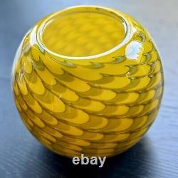 Art Glass Vase Bowl Pulled Feather Pattern Handcrafted Contemp Studio Yellow